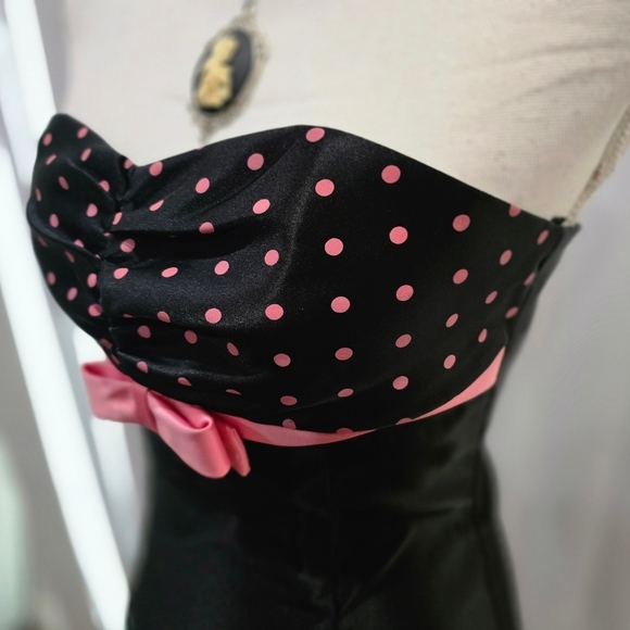 Jessica McClintock ✦ Strapless Bow Dress ✦ Polka Dot Sweetheart Tulle Cocktail S - Picture 4 of 17